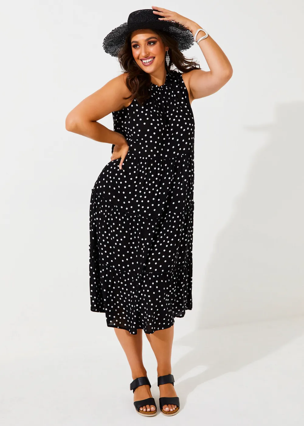 Natural Tiered Spot Dress