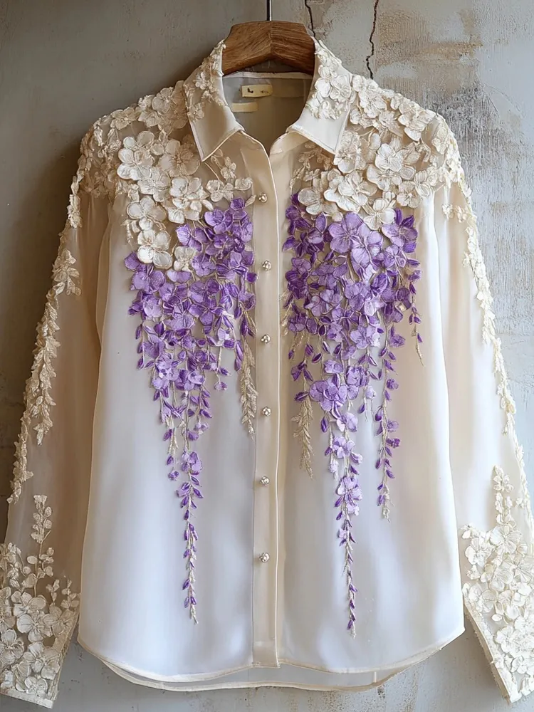 Women's Flowers Embroidered Elegant Shirt