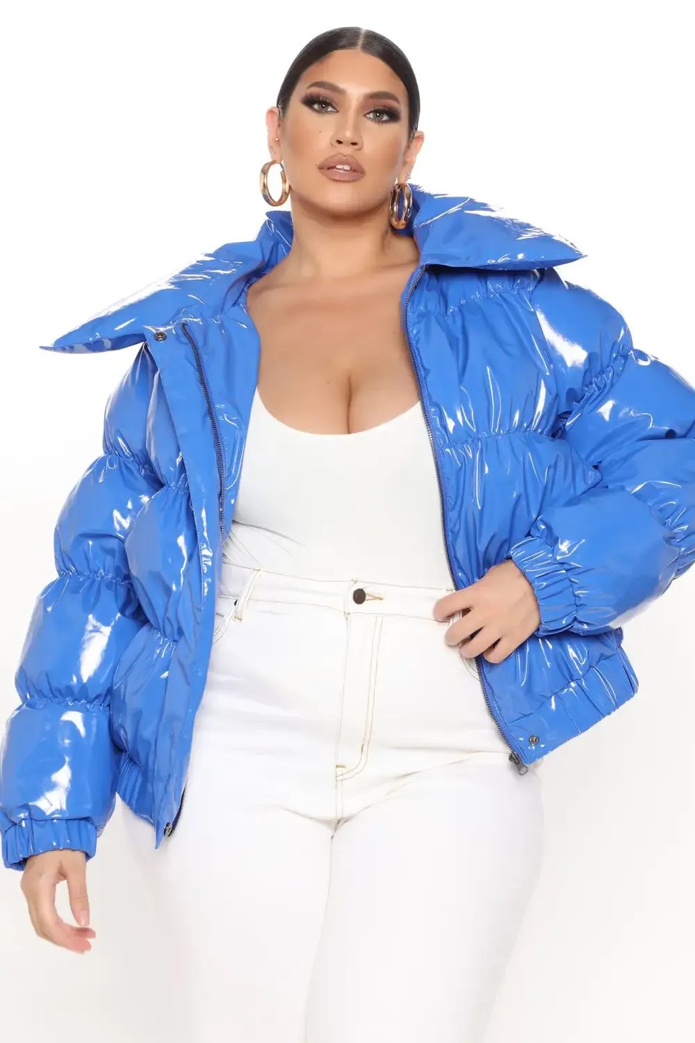 Texture Me Latex Puffer Jacket - Royal