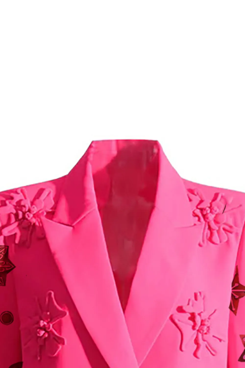 Smart Rosette Appliqué Lapel Collar Long Sleeve Double Breasted Blazer