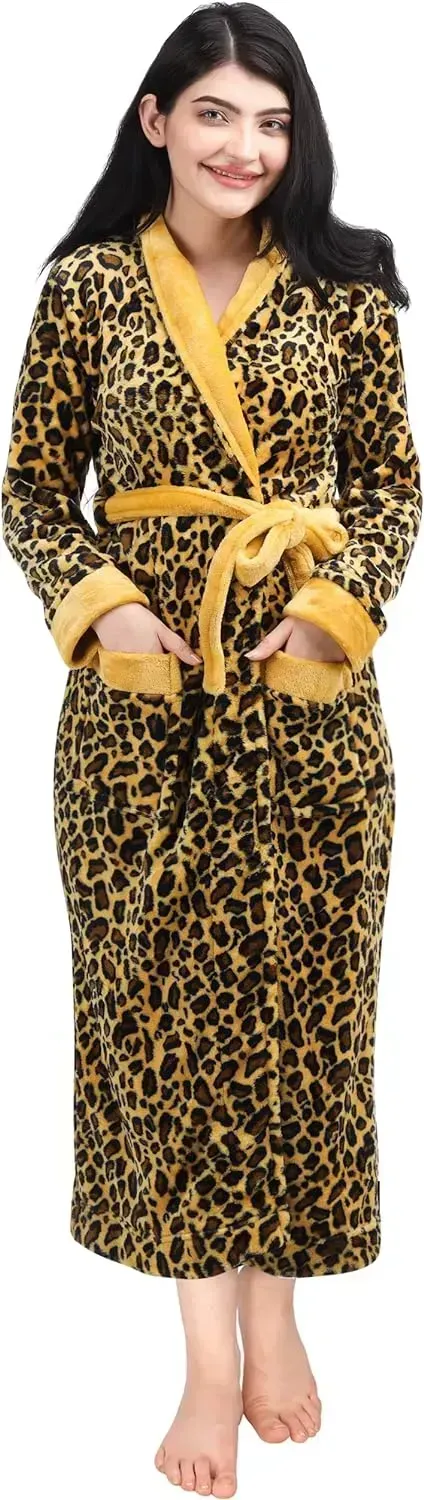 Women Fleece Shawl Collar Bathrobe - Plush Long Robe