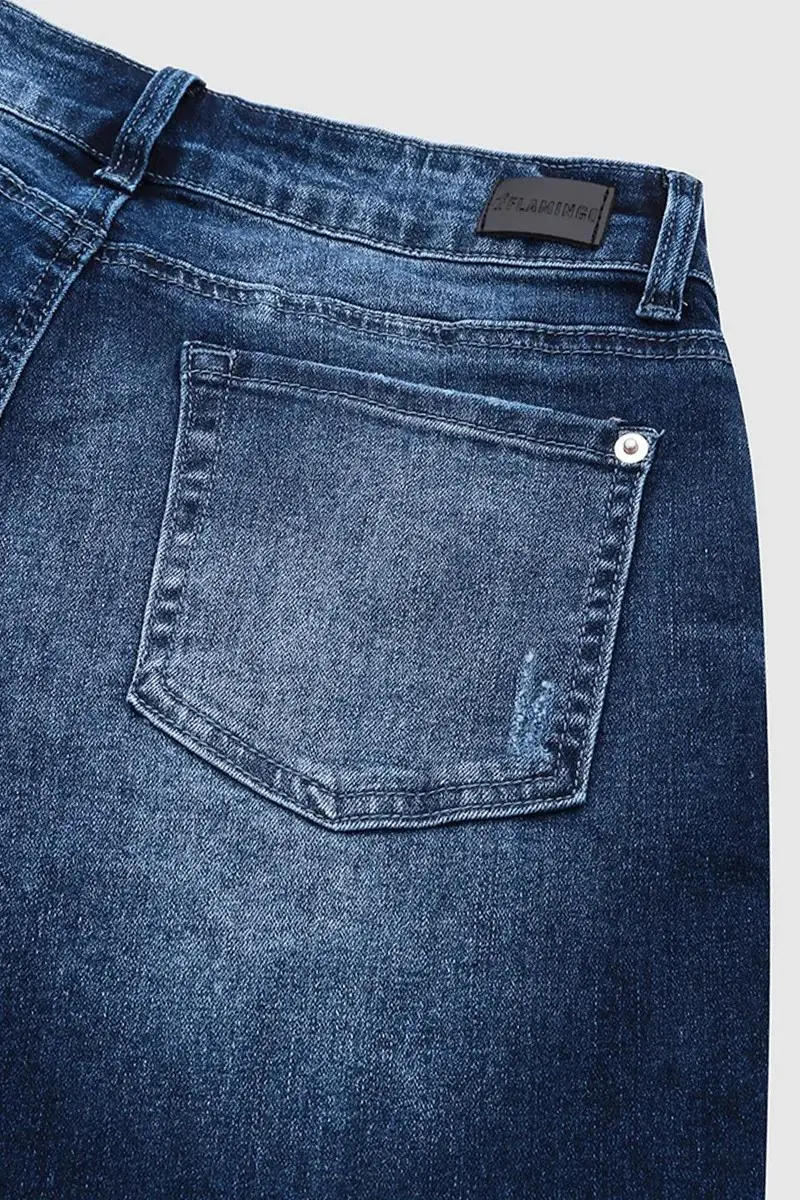 Pocket Detail Mid Rise Straight Leg Jeans Without Belt
