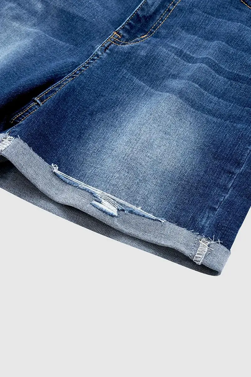 Tie Front High Waist Roll Hem Denim Shorts
