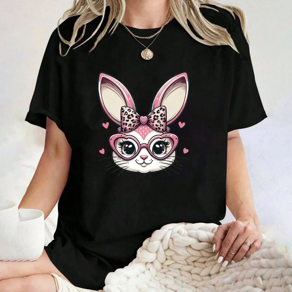Cute Bunny Head Pattern Casual T-Shirt