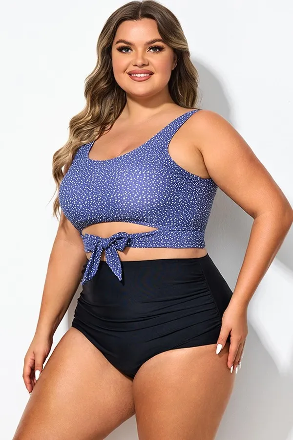 Freckle Dot Ardosia Long Line swim Bikini top