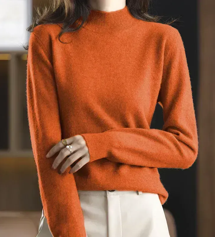 Solid Half Turtleneck Thickened Knit Sweater