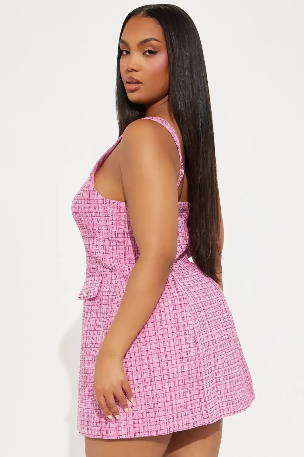 Honored To Be Here Tweed Micro Mini Dress - Pink/combo