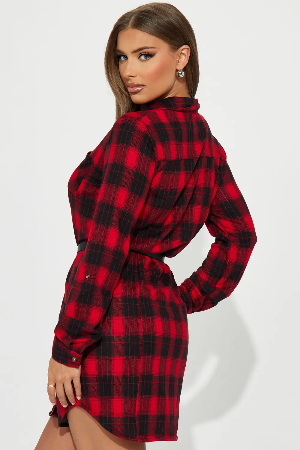 Rebecca Belted Flannel Mini Dress - Red/combo