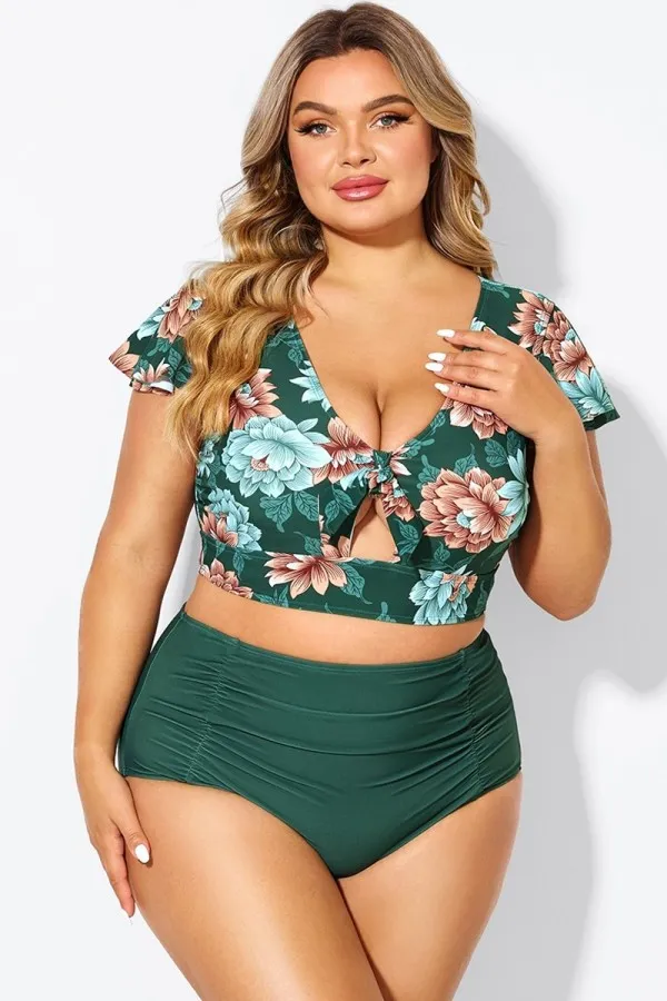 Red Geometric Interwoven Print Bikini Top