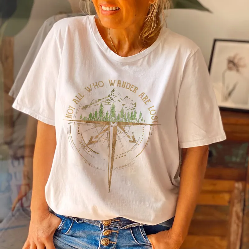 Not All Who Wander Are Lost Scenery Printed Graphic Crew neck Tees