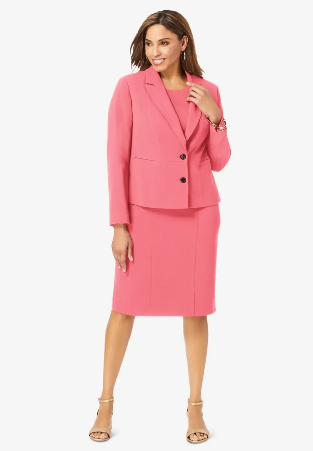 2-Piece Stretch Crepe Single-Breasted Jacket Dress