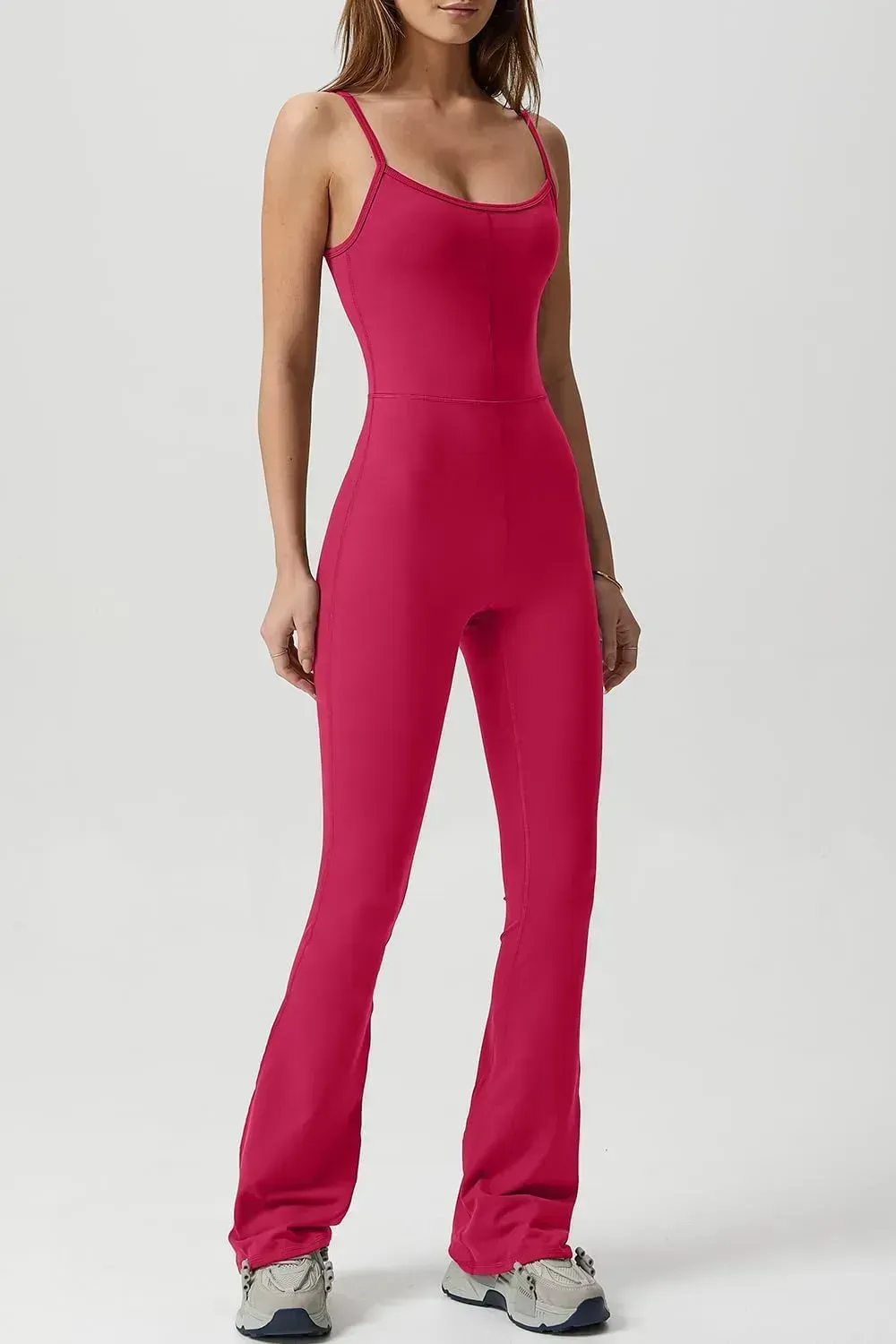 Flare Jumpsuits for Women Spaghetti Straps Scoop Neck Bodycon Full Length Casual Unitard Playsuit