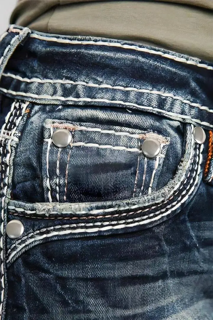 Wash Rhinestone Decor Flap Pocket Low Waist Denim Shorts