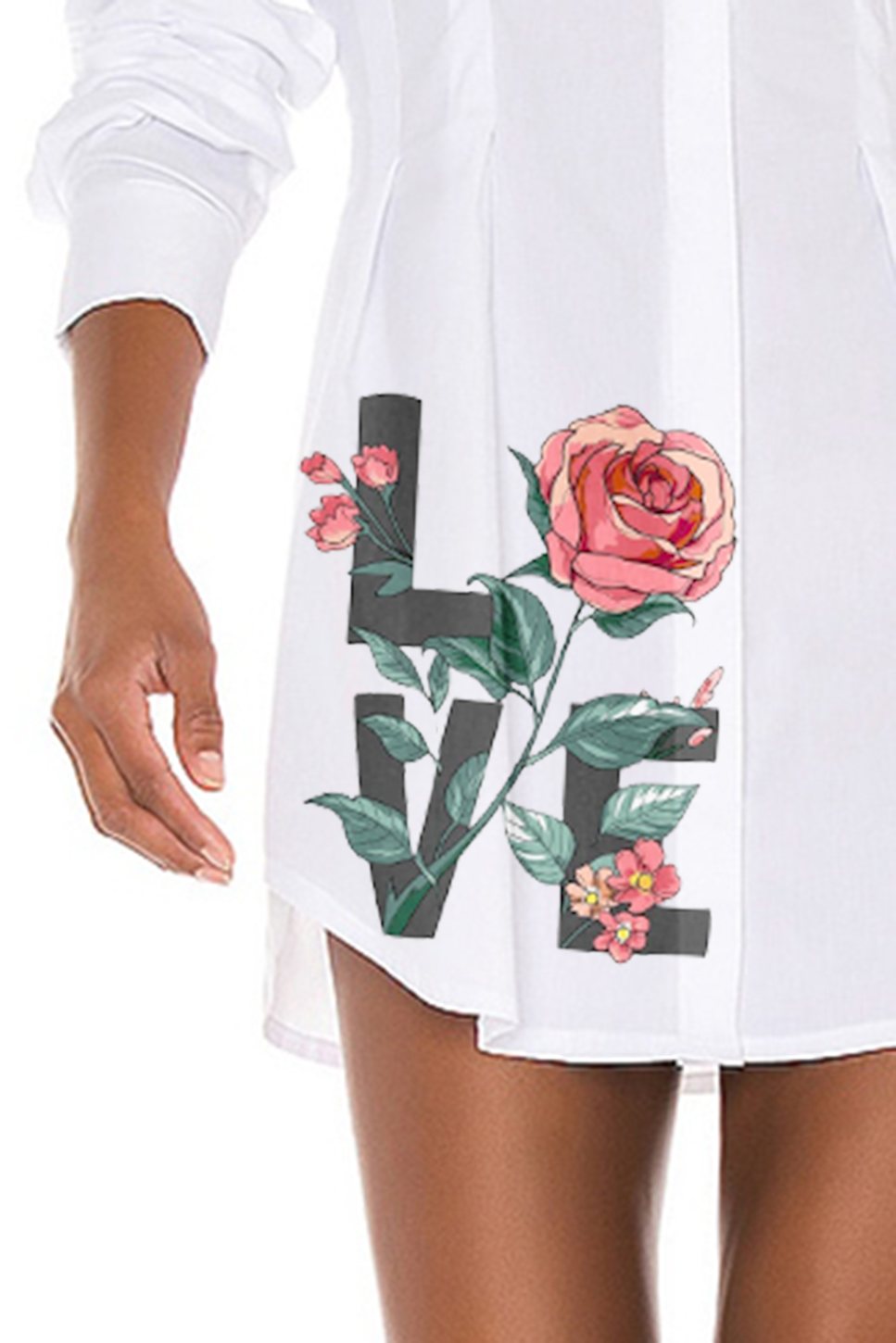 Rose Embroidered Oversized Shirt Dress