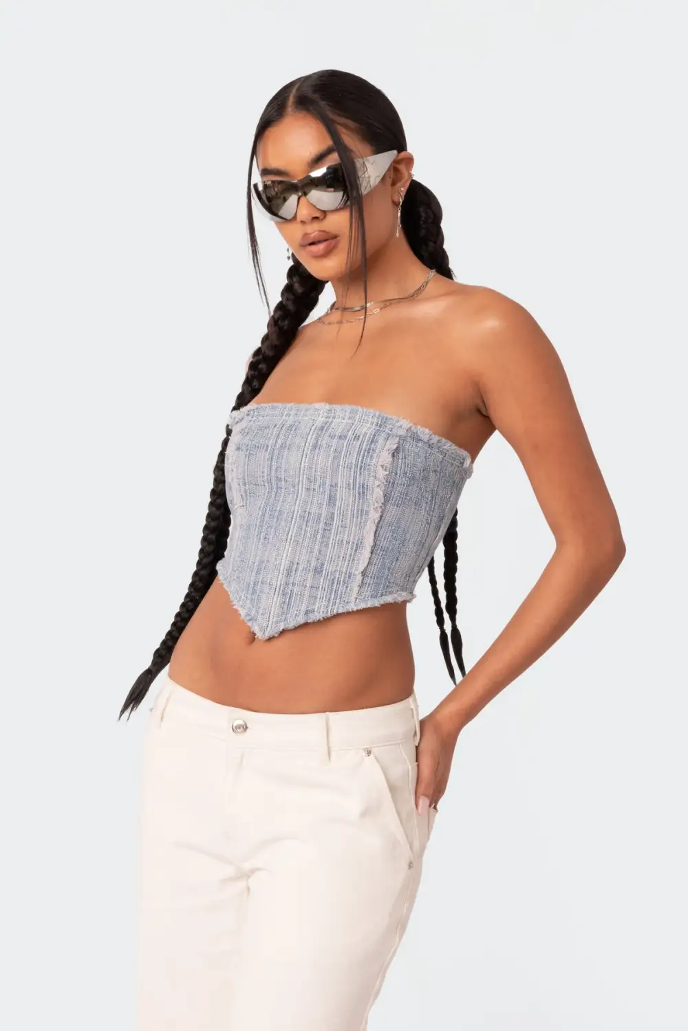 Cici Distressed Denim Corset
