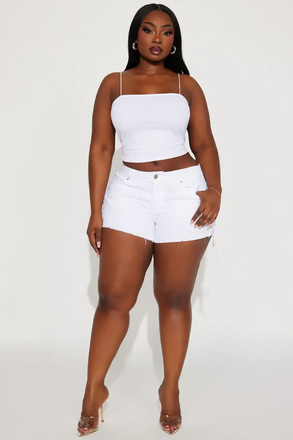 Hands Are Tied Lace Up Stretch Denim Shorts - White