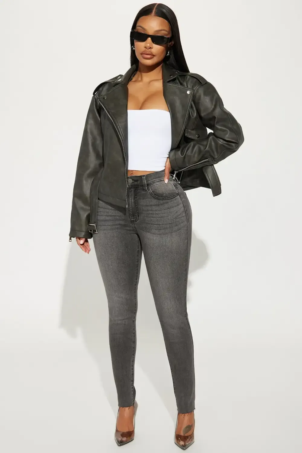 Here Again Stretch Skinny Jeans - Grey