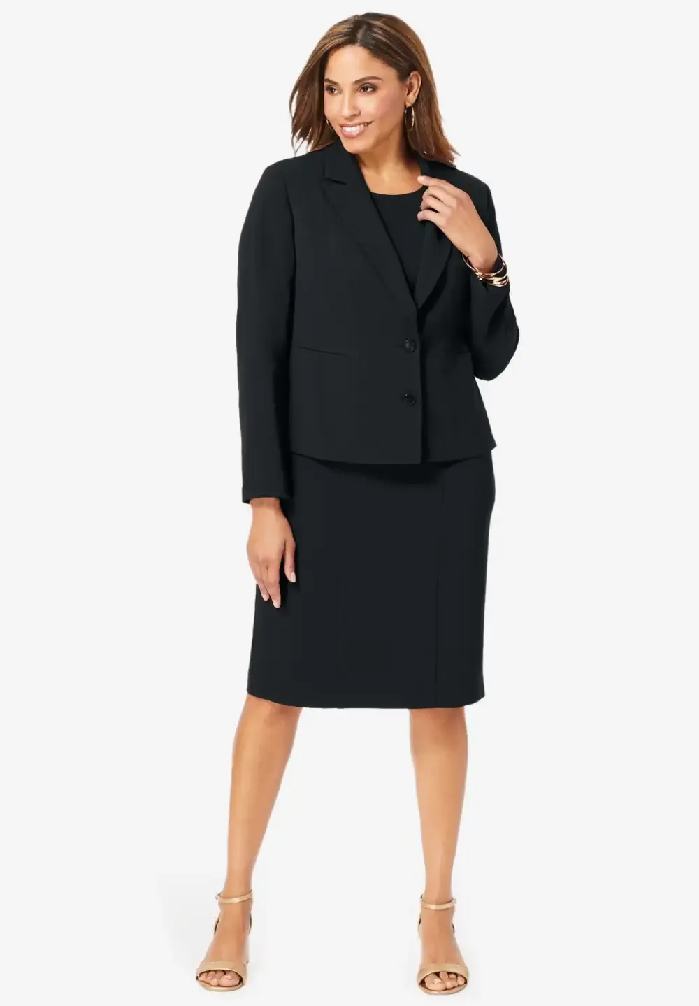 2-Piece Stretch Crepe Single-Breasted Jacket Dress