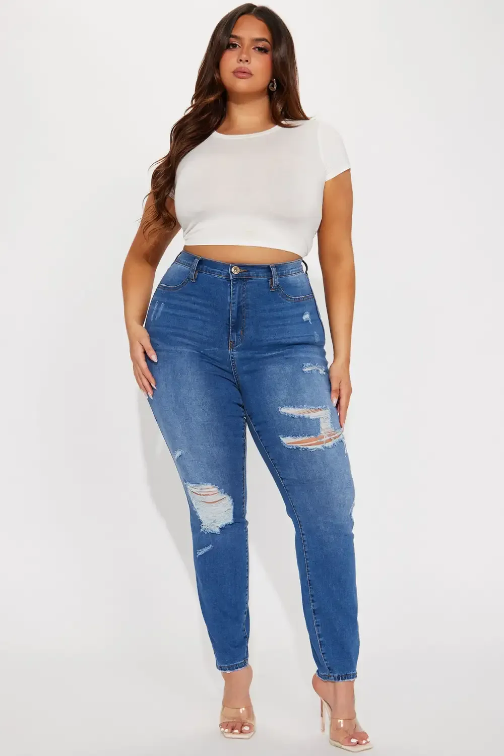 Classic Curvy Ripped Skinny Jeans - Medium Wash
