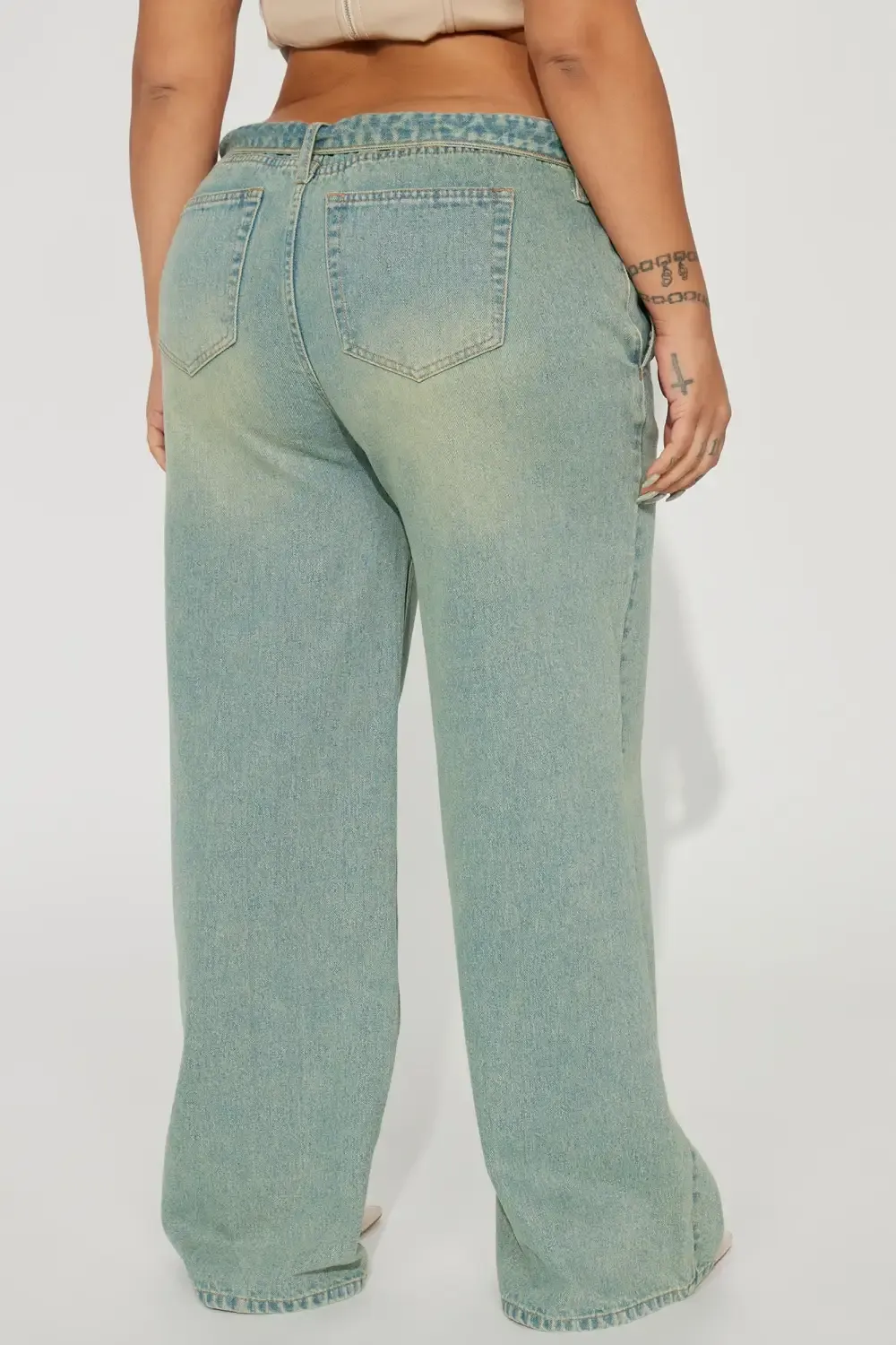 Frankie Foldover Tinted Wide Leg Jeans - Medium Wash