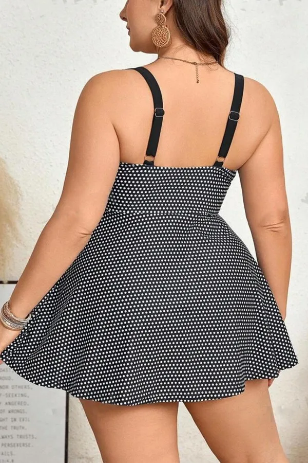Plus Size Polka Dot Drawstring Swimdress