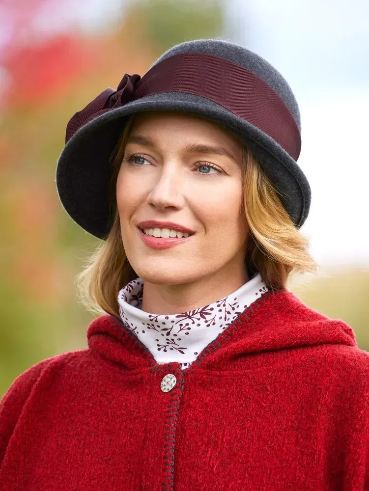 Wool Felt Cloche With Flower Accent