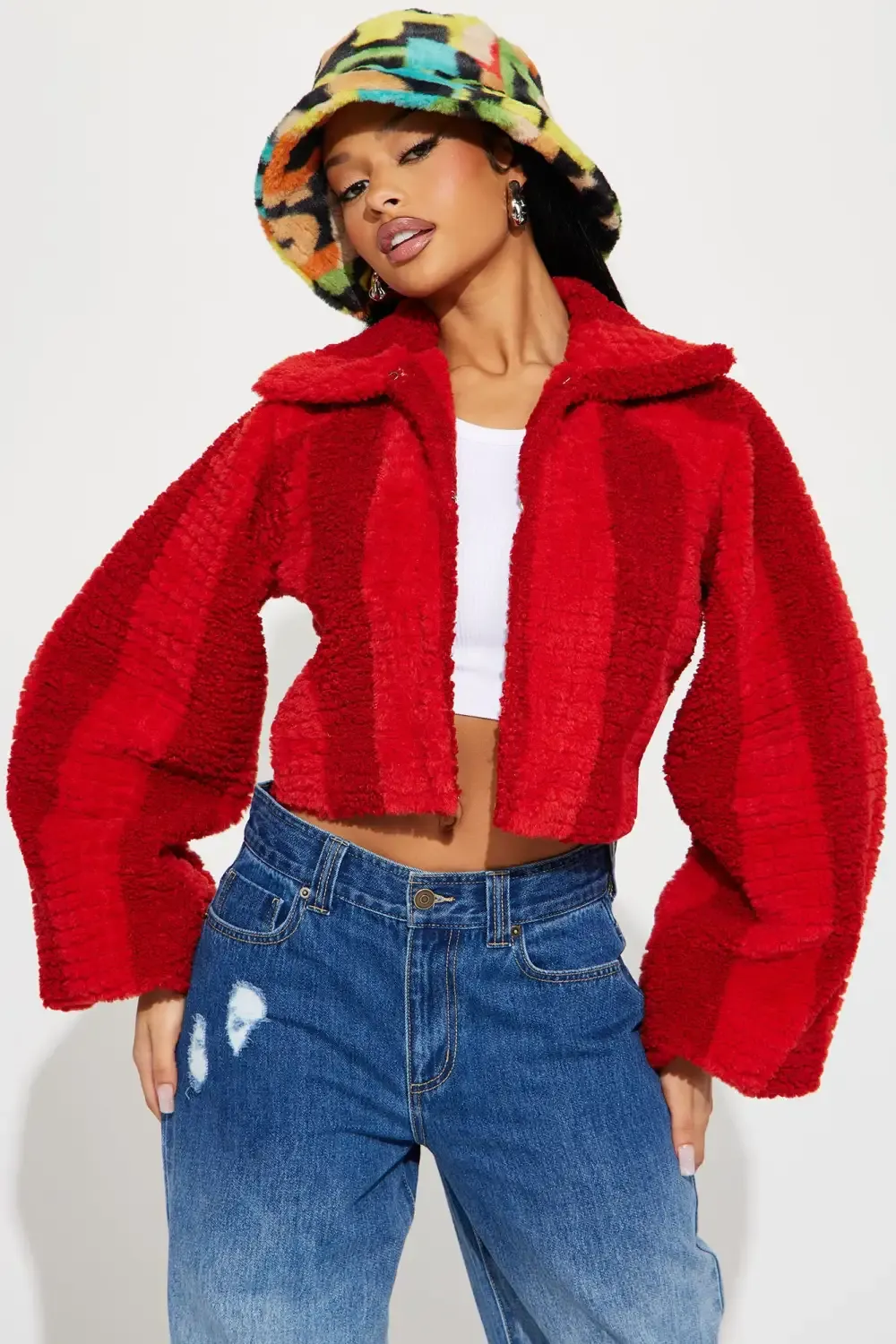 Hot Babe Faux Fur Jacket - Red/combo