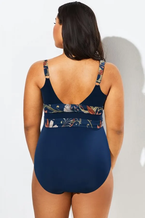 Floral Print Cut Out One Piece Swimsuit