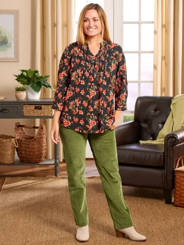 Women's Elastic-Waist Cotton Corduroy Pants