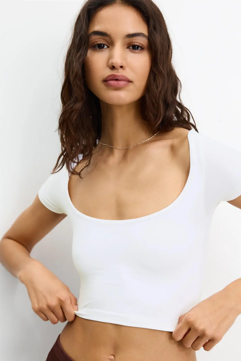 Cropped polyamide T-shirt