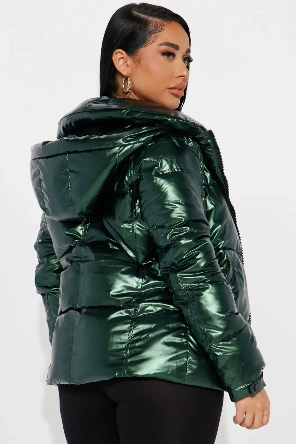 I Need Space Metallic Puffer Jacket - Green