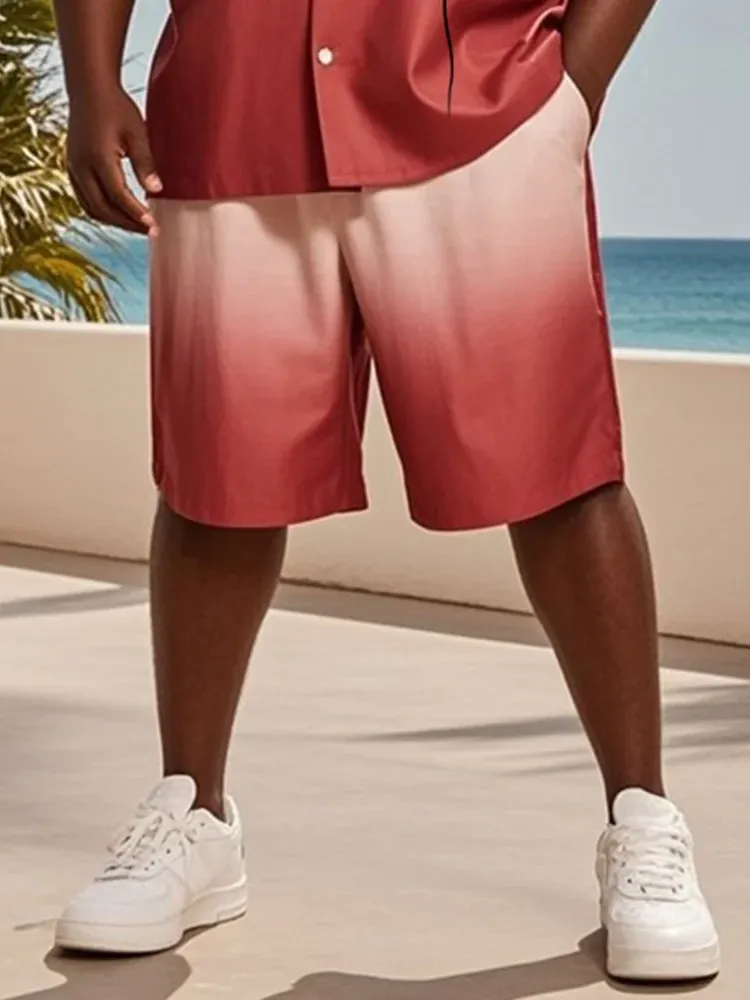 Big & Tall Men'S Hawaiian Vacation Red Gradient Line Rose Print Shirt Shorts Suit