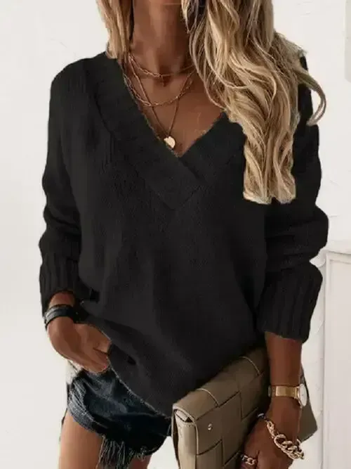 V-Neck Long Sleeve Knit Top Sweater AC