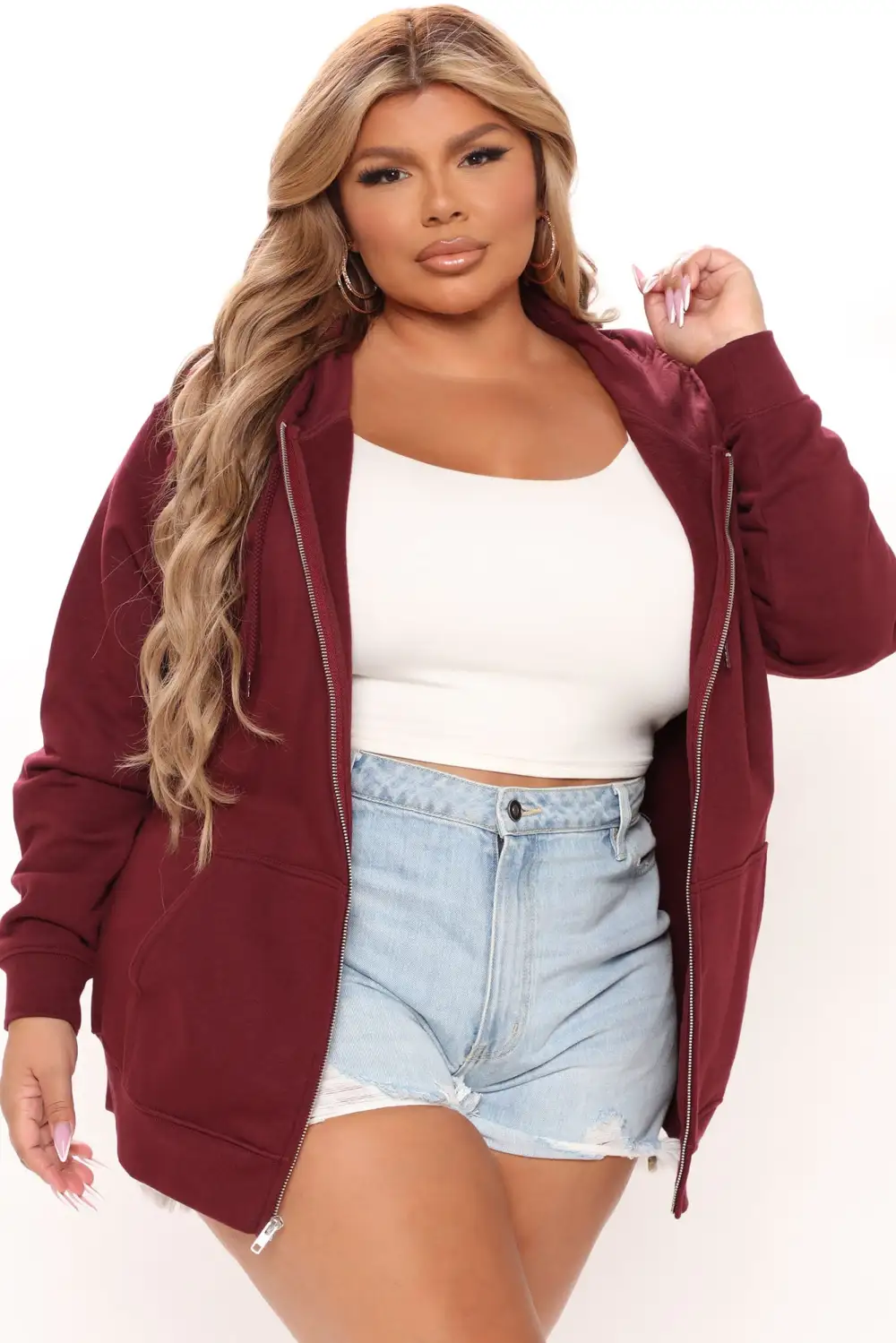 Stole Your Boyfriend's Oversized Zip Up Hoodie - Burgundy