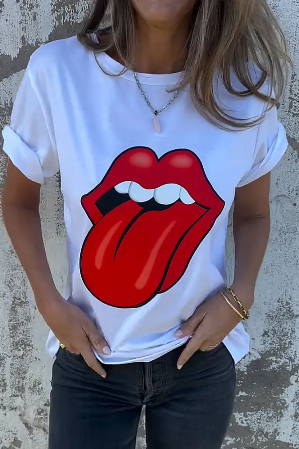 Women's  lip pattern casual T-shirt