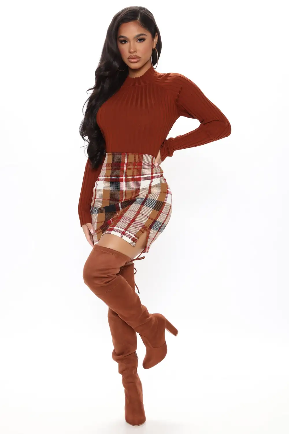 Jahia Plaid Mini Skirt - Brown/combo