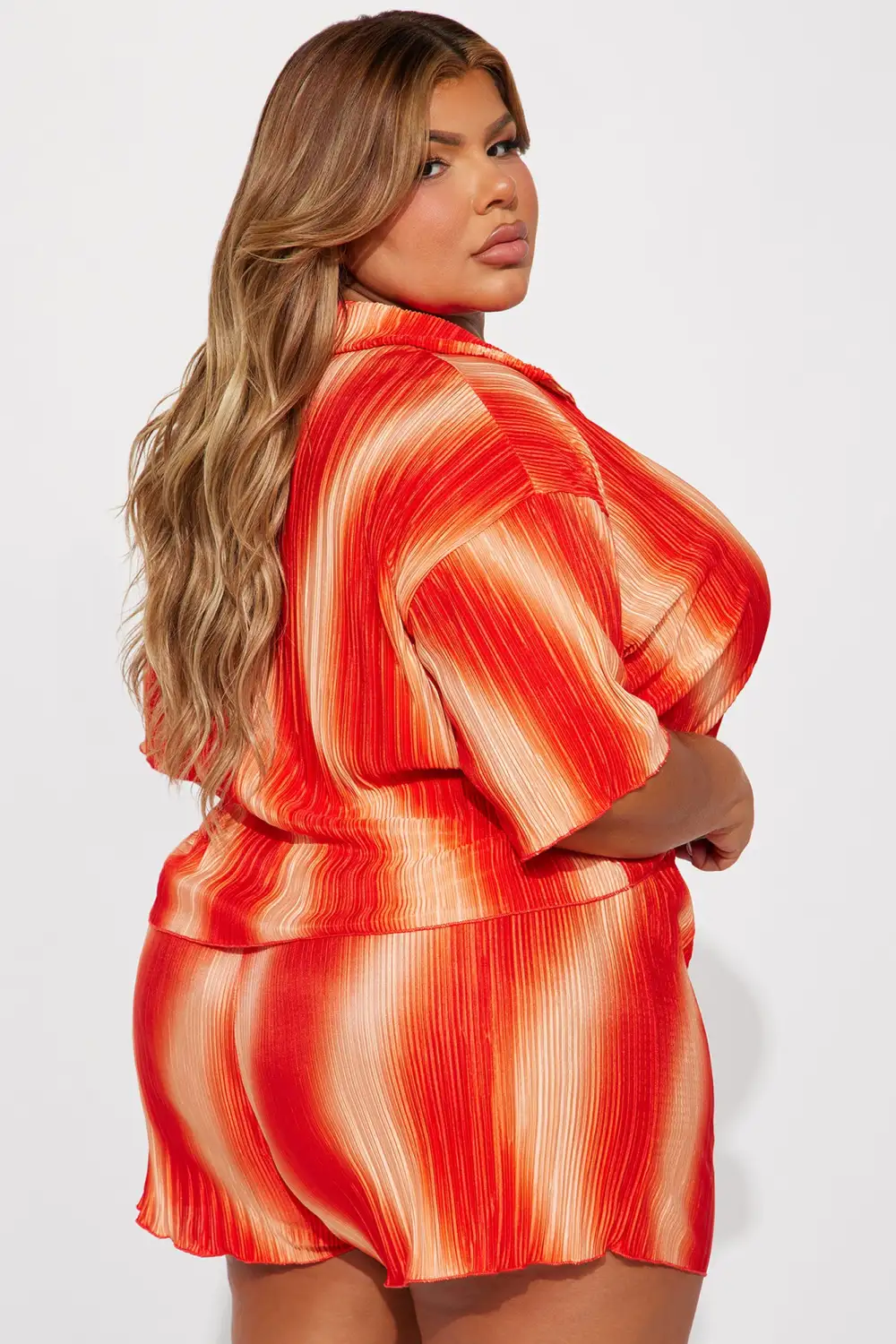Adella Plisse Short Set - Orange