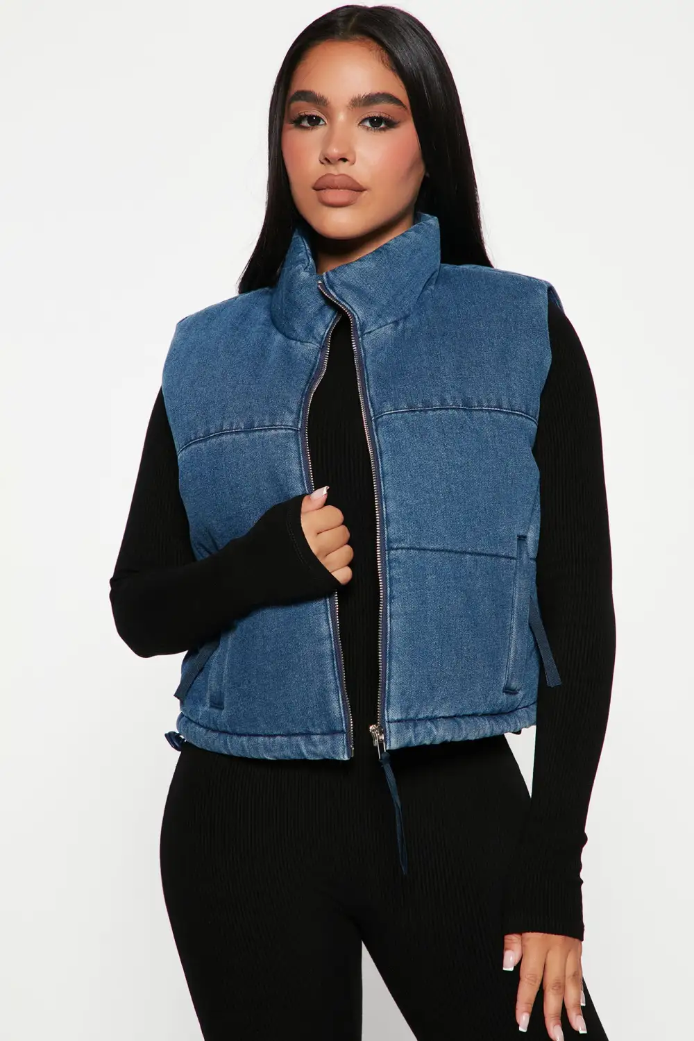 Maya Denim Puffer Vest - Medium Blue Wash