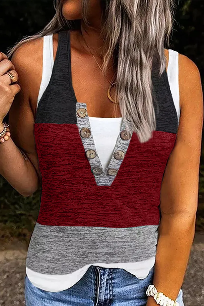 Colorblock Button Front 2-In-1 Tank Top