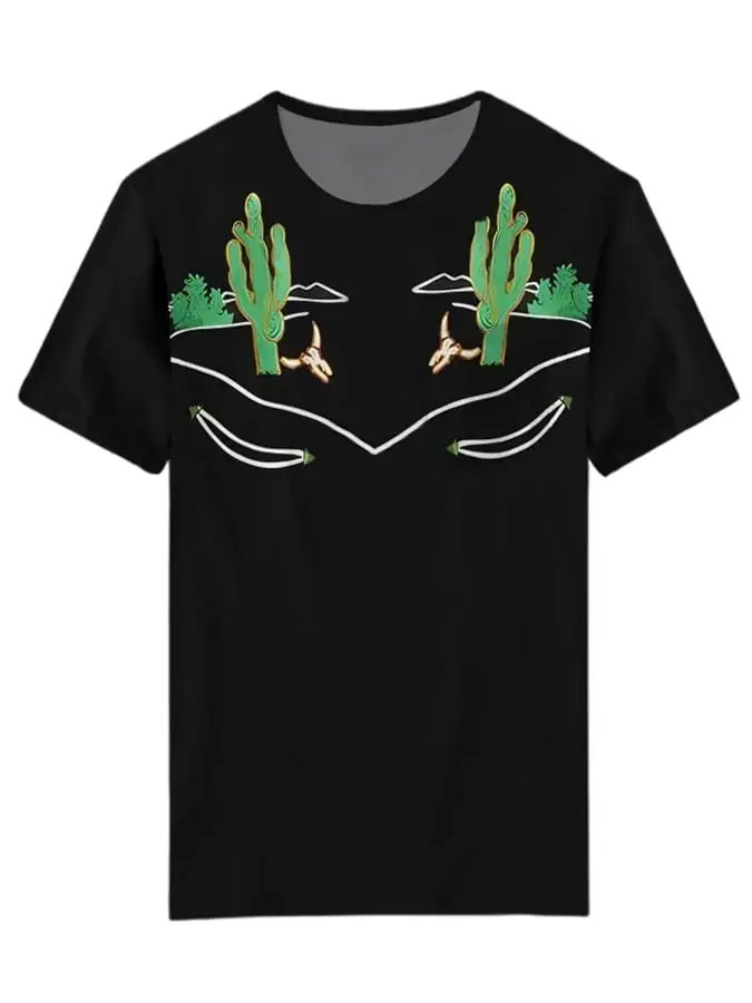 Women's Retro Western  Cactus Print Casual T-Shirt