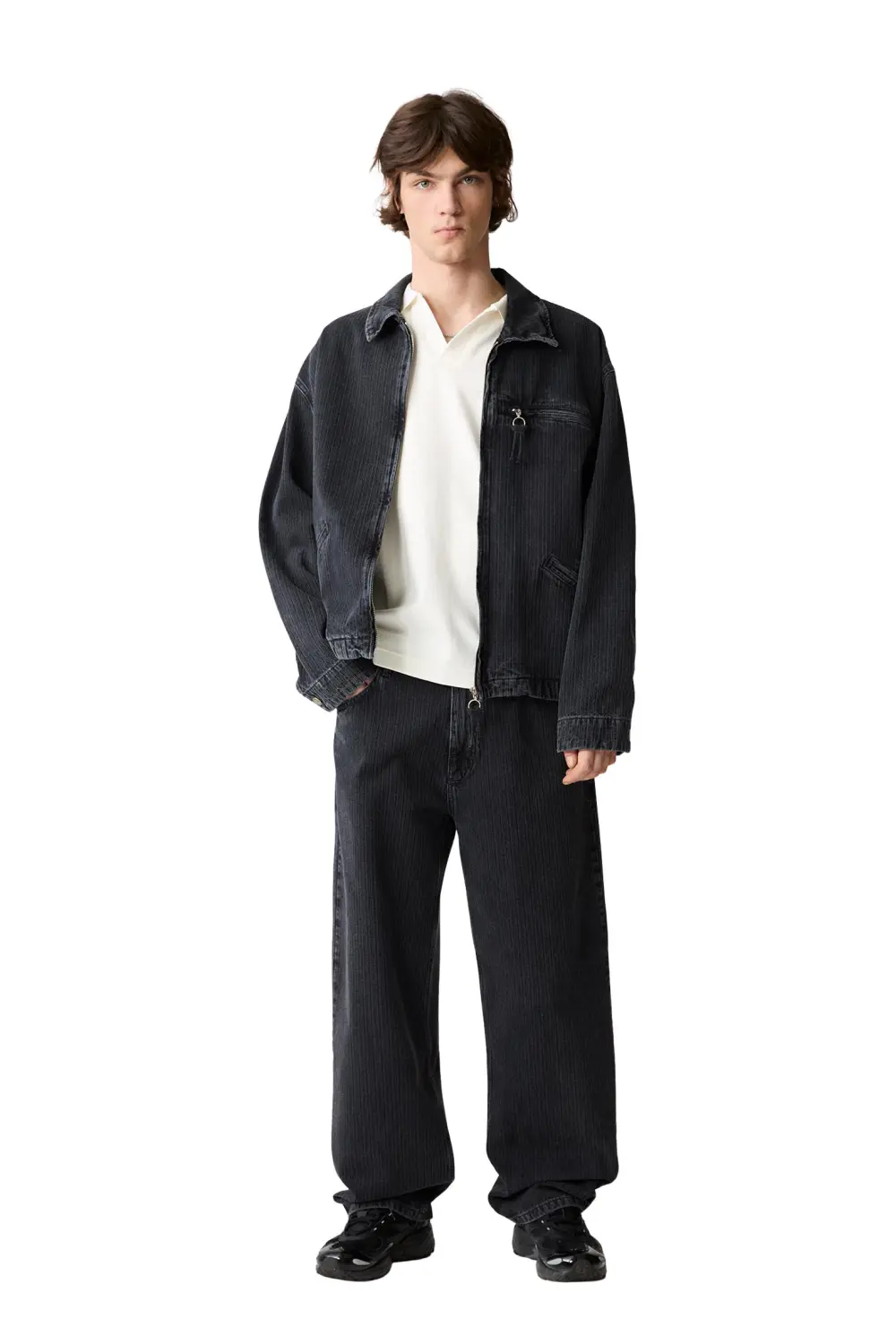 Textured wide leg jeans