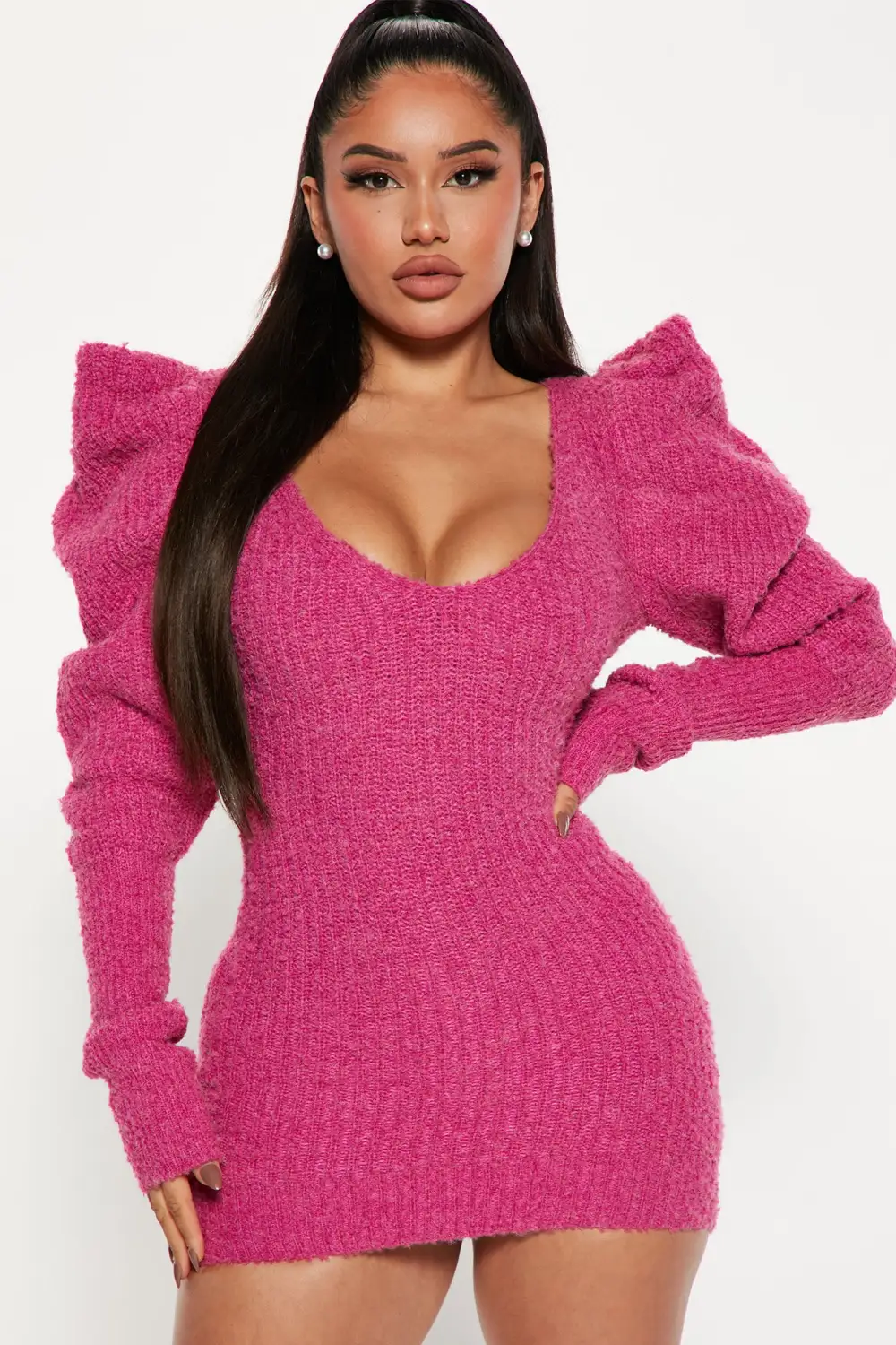 Kara Sweater Mini Dress - Fuchsia