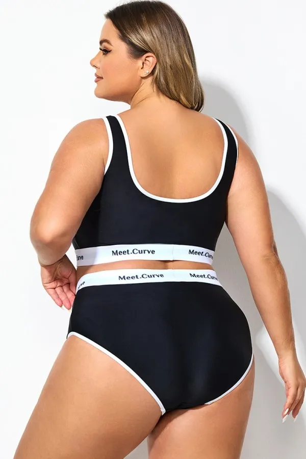 Plus Size Wireless Color Banding Scoop Bikini Top