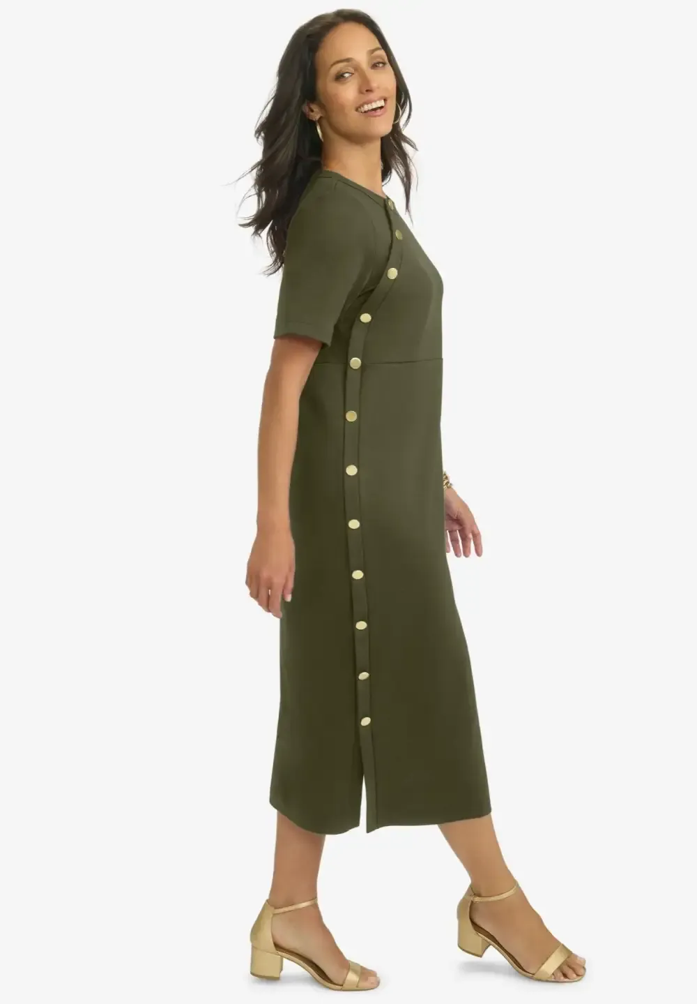 Side Button Midi Dress