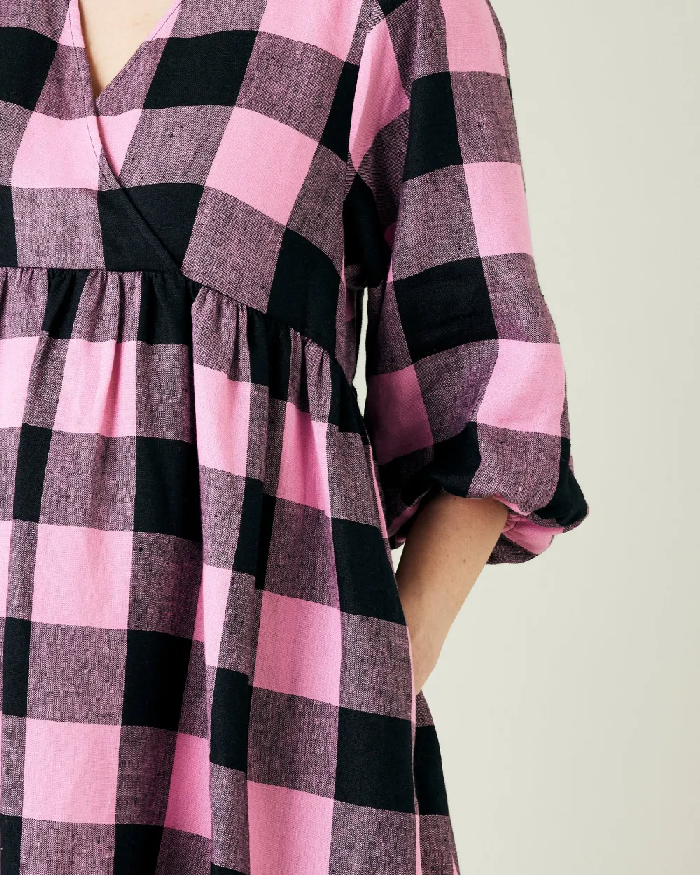 PINK & BLACK MEGA CHECK LINEN DRESS