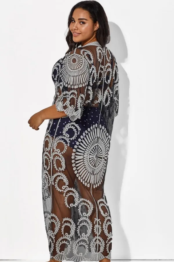 Black Long Sleeves Crochet Lace Cover Up