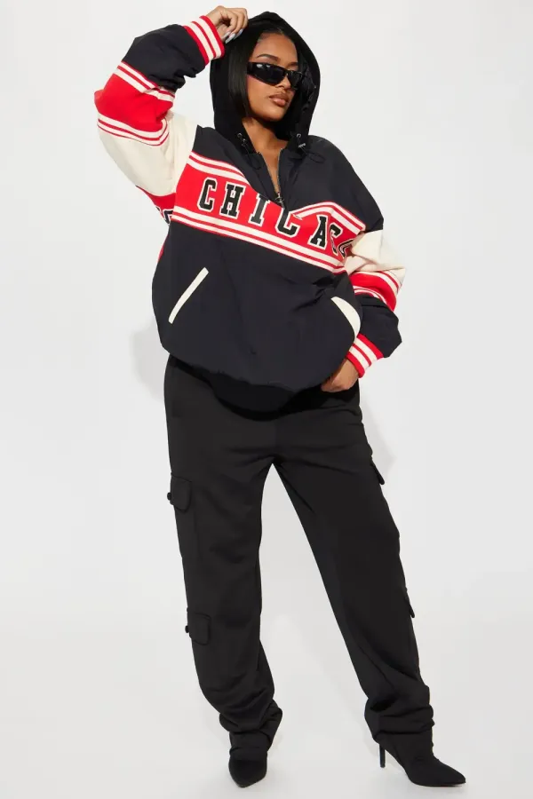 Chi Town Hooded Bomber Jacket - Red/combo