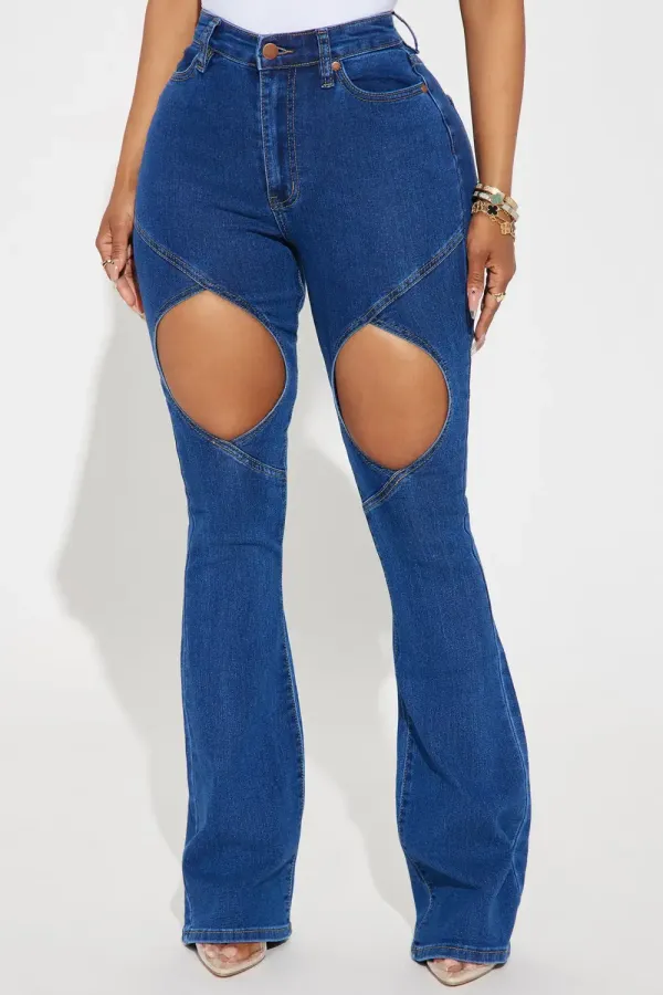 Clarie Cut Out Stretch Bootcut Jeans - Dark Wash