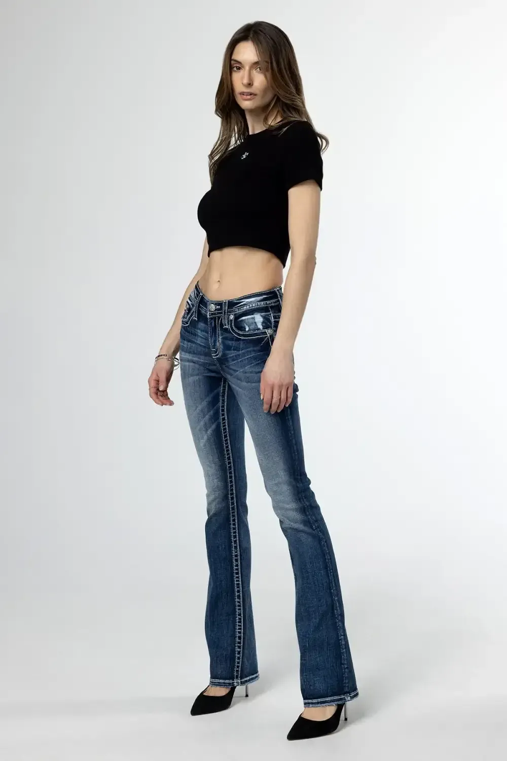 Scalloped Edge Cross Bootcut Jeans