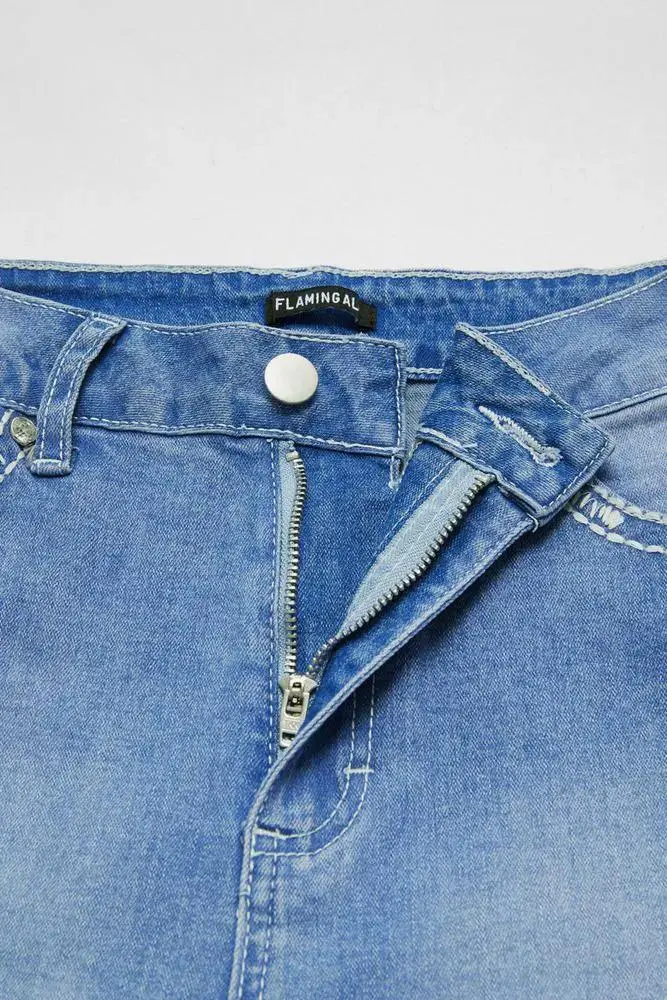 Embroidered Rhinestone Decor High Waist Bootcut Jeans Without Belt